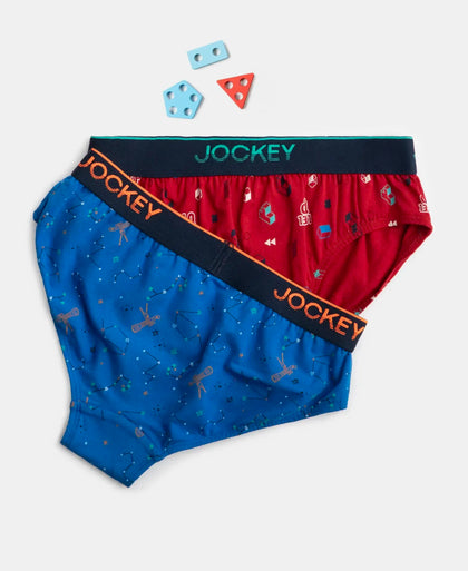 Super Combed Cotton Elastane Stretch Printed Brief with Ultrasoft Waistband - Chilli Pepper & Rich Royal Blue (Pack of 2)