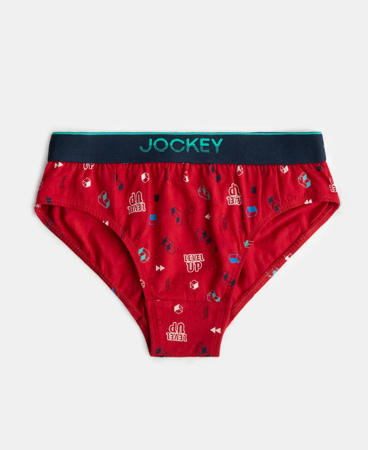 Super Combed Cotton Elastane Stretch Printed Brief with Ultrasoft Waistband - Chilli Pepper & Rich Royal Blue (Pack of 2)
