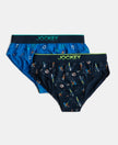 Super Combed Cotton Elastane Stretch Printed Brief with Ultrasoft Waistband - Rich Royal Blue & Navy (Pack of 2)