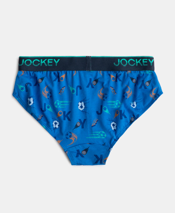 Super Combed Cotton Elastane Stretch Printed Brief with Ultrasoft Waistband - Rich Royal Blue & Navy (Pack of 2)