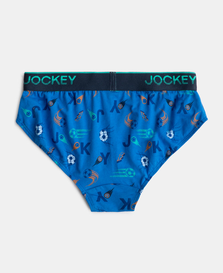 Super Combed Cotton Elastane Stretch Printed Brief with Ultrasoft Waistband - Rich Royal Blue & Navy (Pack of 2)