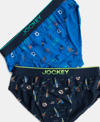 Super Combed Cotton Elastane Stretch Printed Brief with Ultrasoft Waistband - Rich Royal Blue & Navy (Pack of 2)