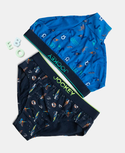 Super Combed Cotton Elastane Stretch Printed Brief with Ultrasoft Waistband - Rich Royal Blue & Navy (Pack of 2)