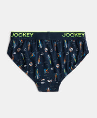 Super Combed Cotton Elastane Stretch Printed Brief with Ultrasoft Waistband - Rich Royal Blue & Navy (Pack of 2)