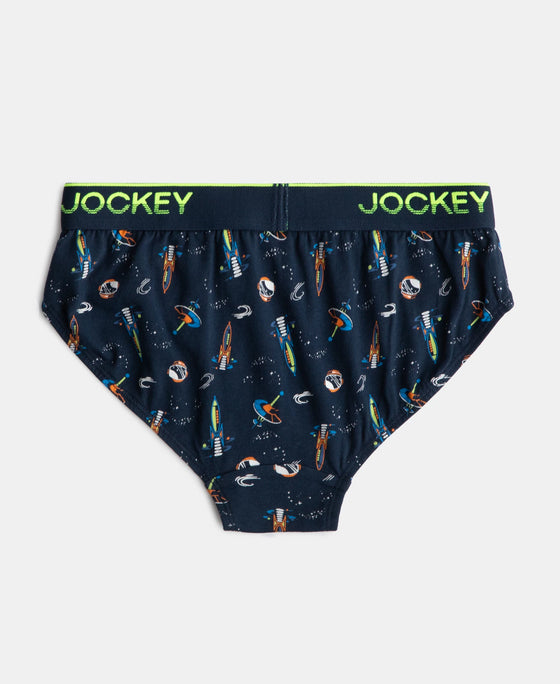 Super Combed Cotton Elastane Stretch Printed Brief with Ultrasoft Waistband - Rich Royal Blue & Navy (Pack of 2)