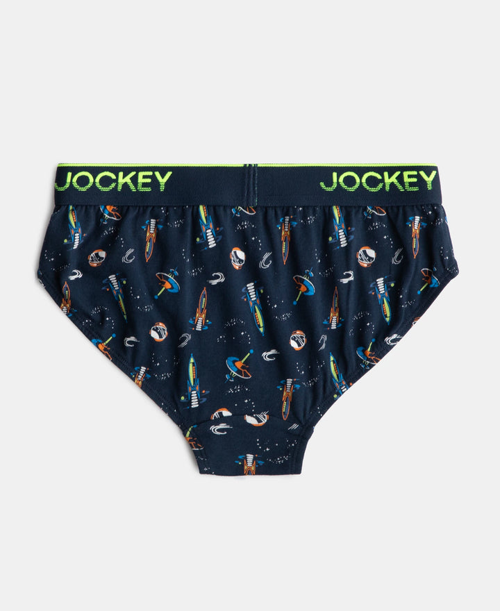 Super Combed Cotton Elastane Stretch Printed Brief with Ultrasoft Waistband - Rich Royal Blue & Navy (Pack of 2)