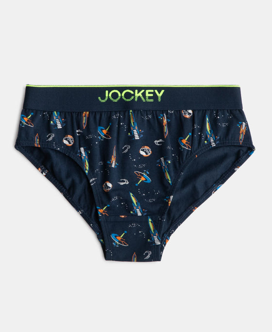 Super Combed Cotton Elastane Stretch Printed Brief with Ultrasoft Waistband - Rich Royal Blue & Navy (Pack of 2)