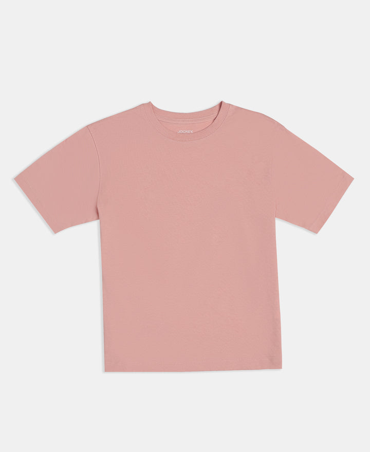 Girl's Super Combed Cotton Solid Short Sleeve T-Shirt - Mellow Rose