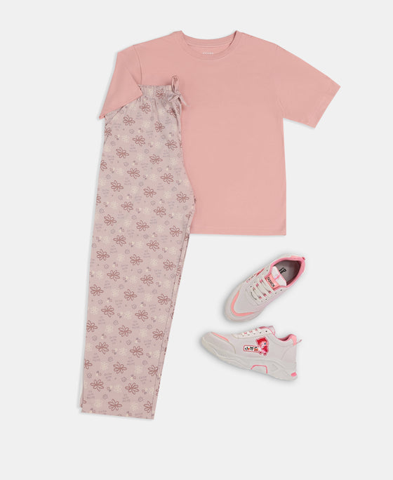 Girl's Super Combed Cotton Solid Short Sleeve T-Shirt - Mellow Rose