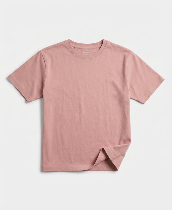 Girl's Super Combed Cotton Solid Short Sleeve T-Shirt - Mellow Rose