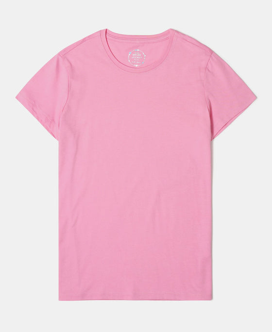 Girl's Super Combed Cotton Solid Short Sleeve T-Shirt - Sachet Pink