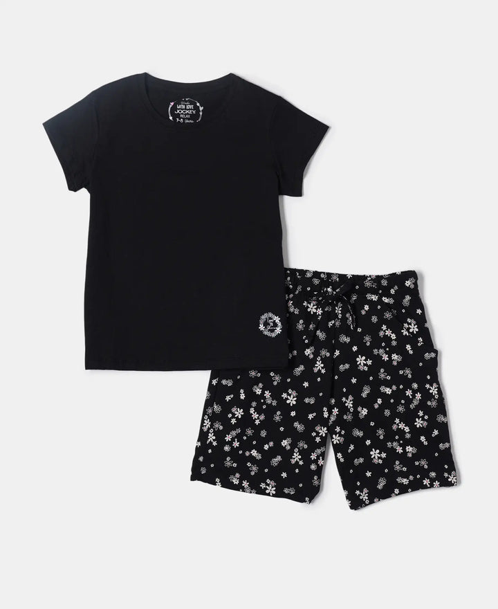 Super Combed Cotton Short Sleeve T-Shirt and Printed Shorts Set - Black