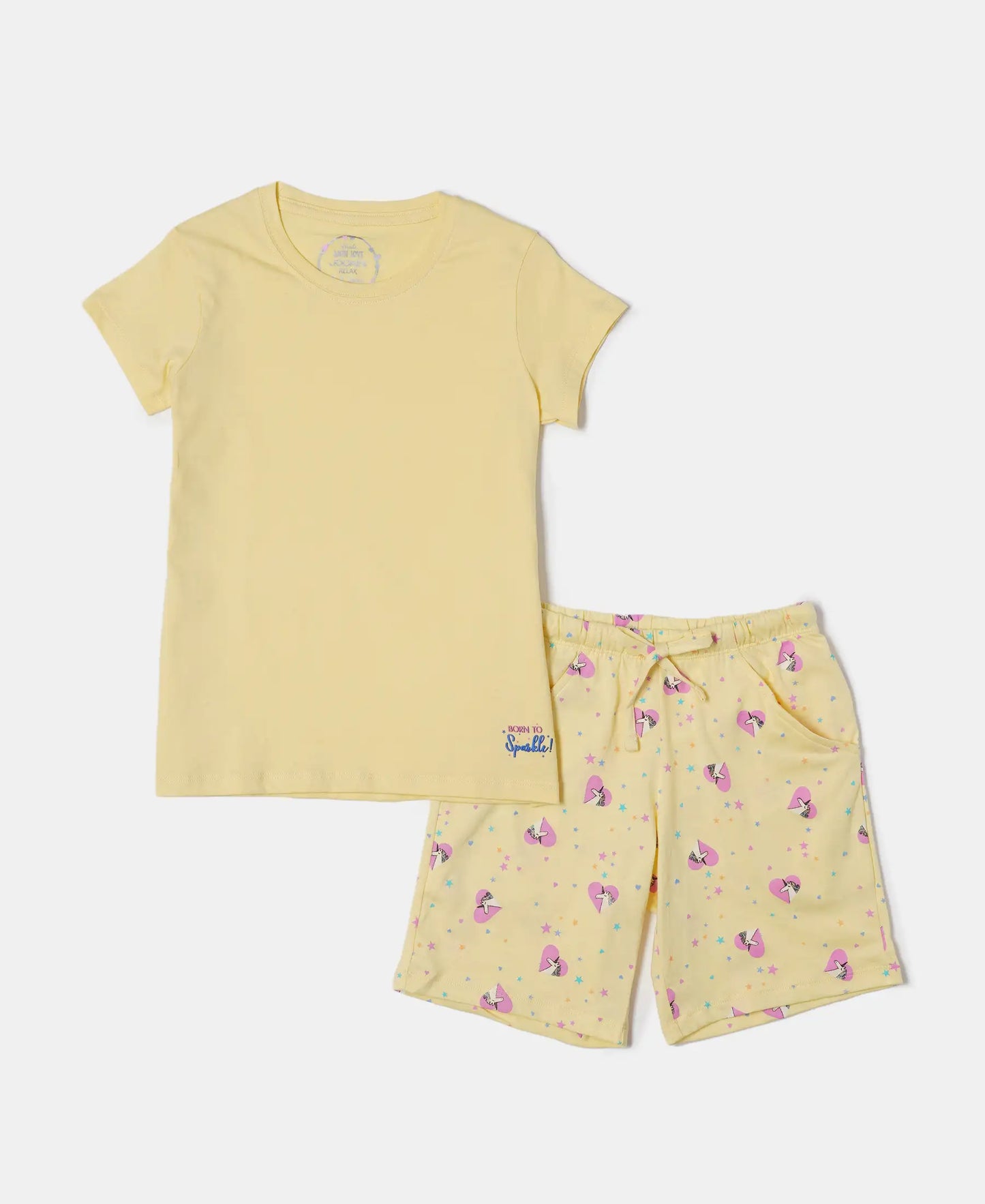 Super Combed Cotton Short Sleeve T-Shirt and Printed Shorts Set - Pale Banana