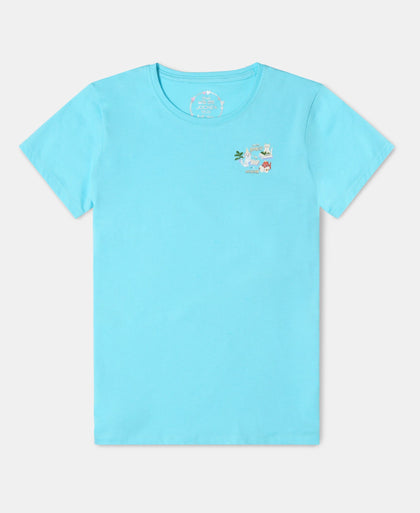 Girl's Super Combed Cotton Short Sleeve T-Shirt and Printed Shorts Set - Spectra Yellow -Blue Radiance