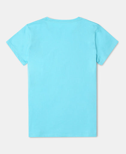 Girl's Super Combed Cotton Short Sleeve T-Shirt and Printed Shorts Set - Spectra Yellow -Blue Radiance