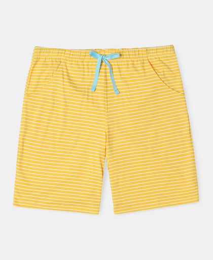 Girl's Super Combed Cotton Short Sleeve T-Shirt and Printed Shorts Set - Spectra Yellow -Blue Radiance