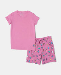 Super Combed Cotton Short Sleeve T-Shirt and Printed Shorts Set - Wild Orchid