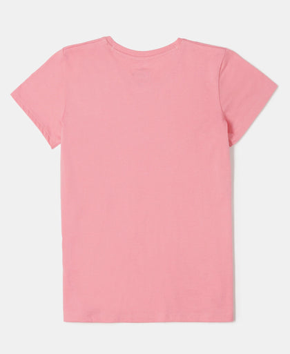 Girl's Super Combed Cotton Short Sleeve T-Shirt and Printed Shorts Set - White-Flamingo Pink