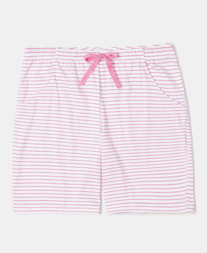 Girl's Super Combed Cotton Short Sleeve T-Shirt and Printed Shorts Set - White-Flamingo Pink