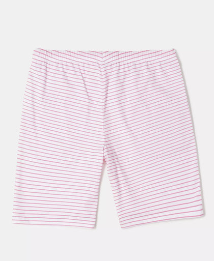 Girl's Super Combed Cotton Short Sleeve T-Shirt and Printed Shorts Set - White-Flamingo Pink