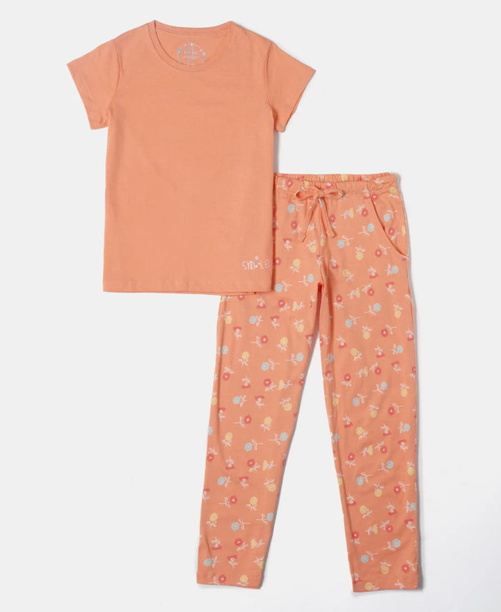 Super Combed Cotton Short Sleeve T-Shirt and Printed Pyjama Set - Coral Reef