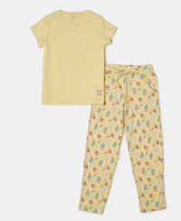 Super Combed Cotton Short Sleeve T-Shirt and Printed Pyjama Set - Pale Banana