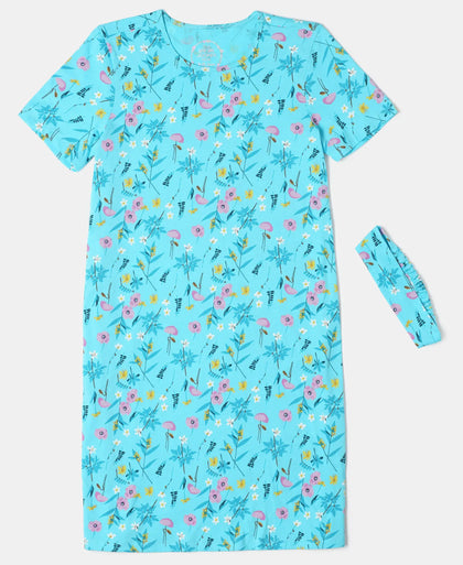 Super Combed Cotton Printed Dress with Matching Headband - Assorted