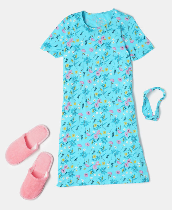 Super Combed Cotton Printed Dress with Matching Headband - Assorted
