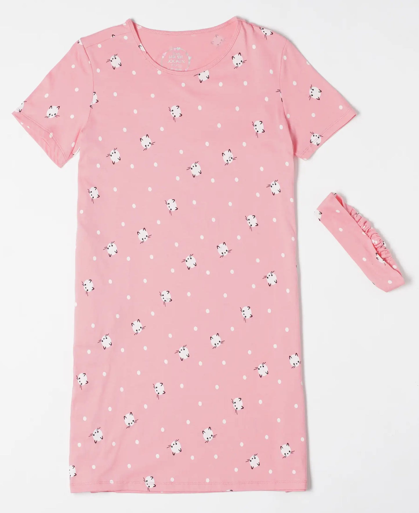 Super Combed Cotton Printed Dress with Matching Headband - Flamingo Pink