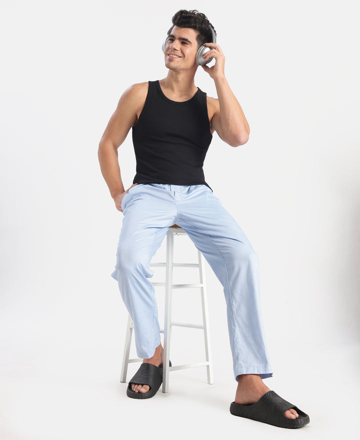 Super Combed Cotton Relaxed Fit Pyjama with Side Pockets - Light Blue Chambray