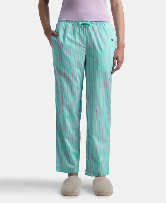 Super Combed Cotton Woven Fabric Relaxed Fit Striped Pyjama with Side Pockets - Aqua Sky