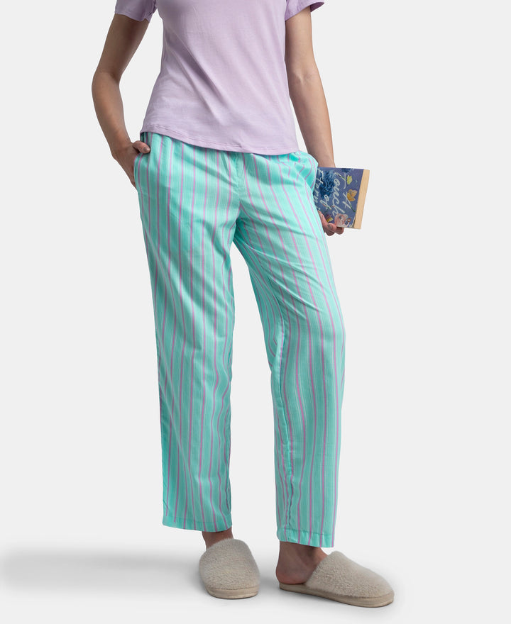 Super Combed Cotton Woven Fabric Relaxed Fit Striped Pyjama with Side Pockets - Aqua Sky