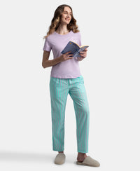 Super Combed Cotton Woven Fabric Relaxed Fit Striped Pyjama with Side Pockets - Aqua Sky