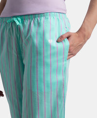 Super Combed Cotton Woven Fabric Relaxed Fit Striped Pyjama with Side Pockets - Aqua Sky