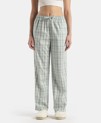 Super Combed Cotton Woven Fabric Relaxed Fit Checkered  Pyjama with Side Pockets - Aqua Gray