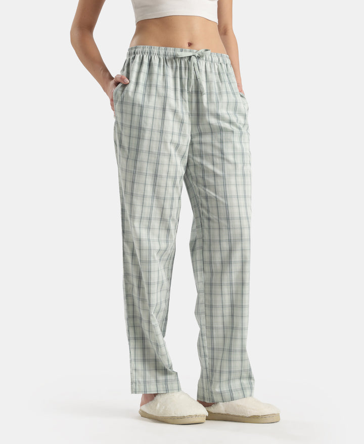 Super Combed Cotton Woven Fabric Relaxed Fit Checkered  Pyjama with Side Pockets - Aqua Gray