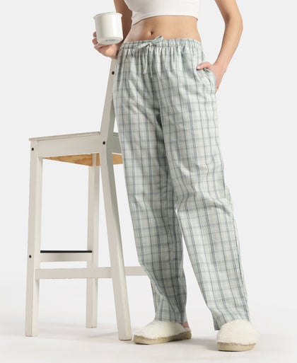Super Combed Cotton Woven Fabric Relaxed Fit Checkered  Pyjama with Side Pockets - Aqua Gray