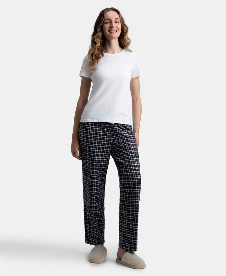 Super Combed Cotton Woven Fabric Relaxed Fit Striped Pyjama with Side Pockets - Black