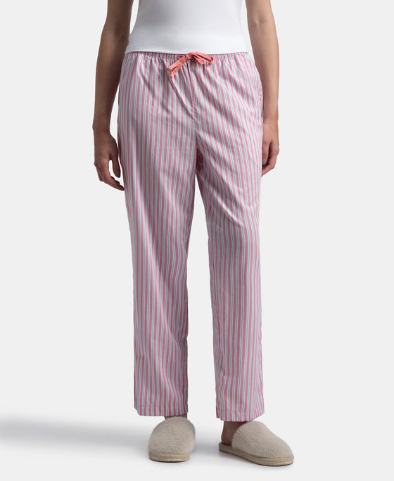Super Combed Cotton Woven Fabric Relaxed Fit Striped Pyjama with Side Pockets - Cashmere Rose