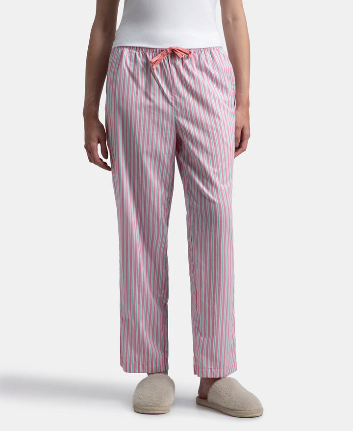 Super Combed Cotton Woven Fabric Relaxed Fit Striped Pyjama with Side Pockets - Cashmere Rose