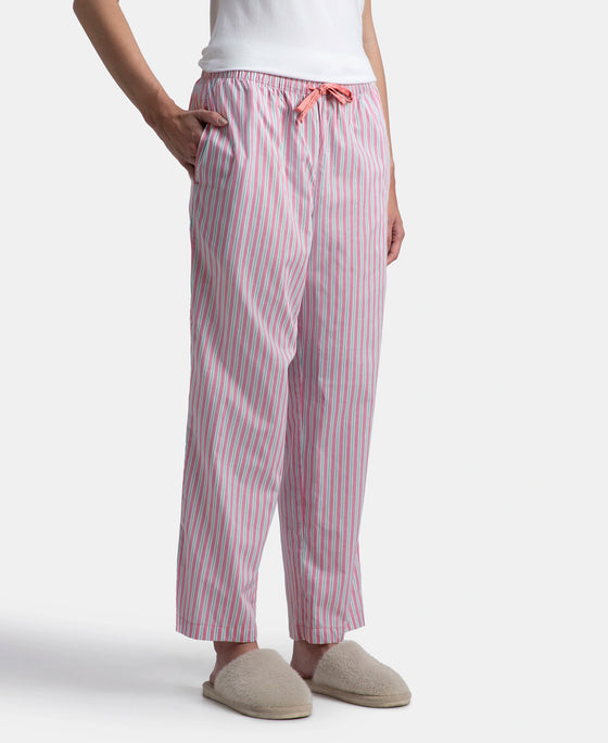 Super Combed Cotton Woven Fabric Relaxed Fit Striped Pyjama with Side Pockets - Cashmere Rose