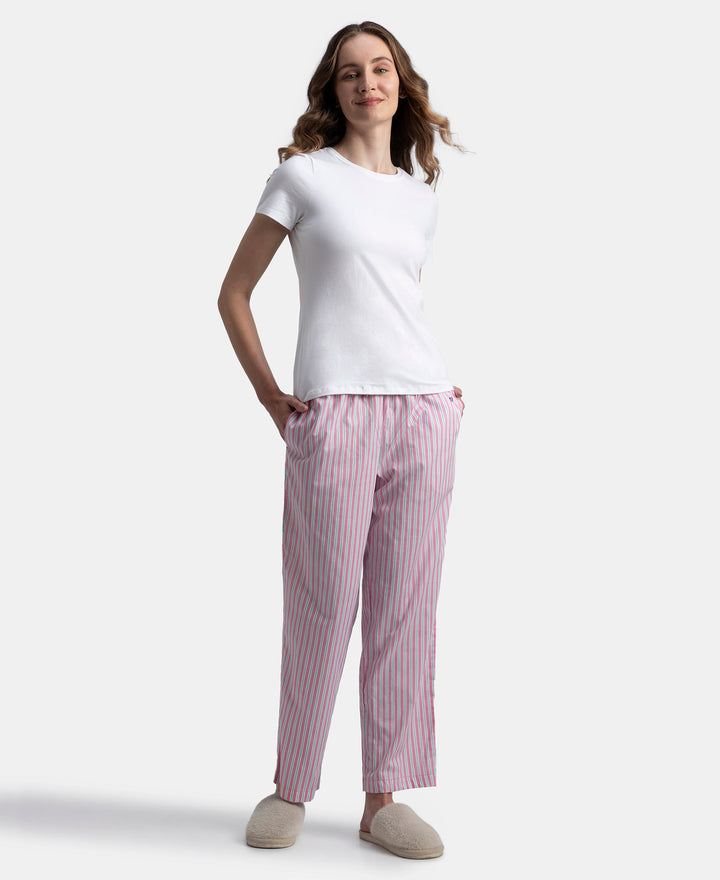 Super Combed Cotton Woven Fabric Relaxed Fit Striped Pyjama with Side Pockets - Cashmere Rose