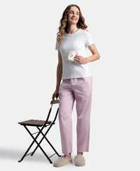 Super Combed Cotton Woven Fabric Relaxed Fit Striped Pyjama with Side Pockets - Cashmere Rose
