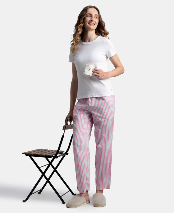 Super Combed Cotton Woven Fabric Relaxed Fit Striped Pyjama with Side Pockets - Cashmere Rose