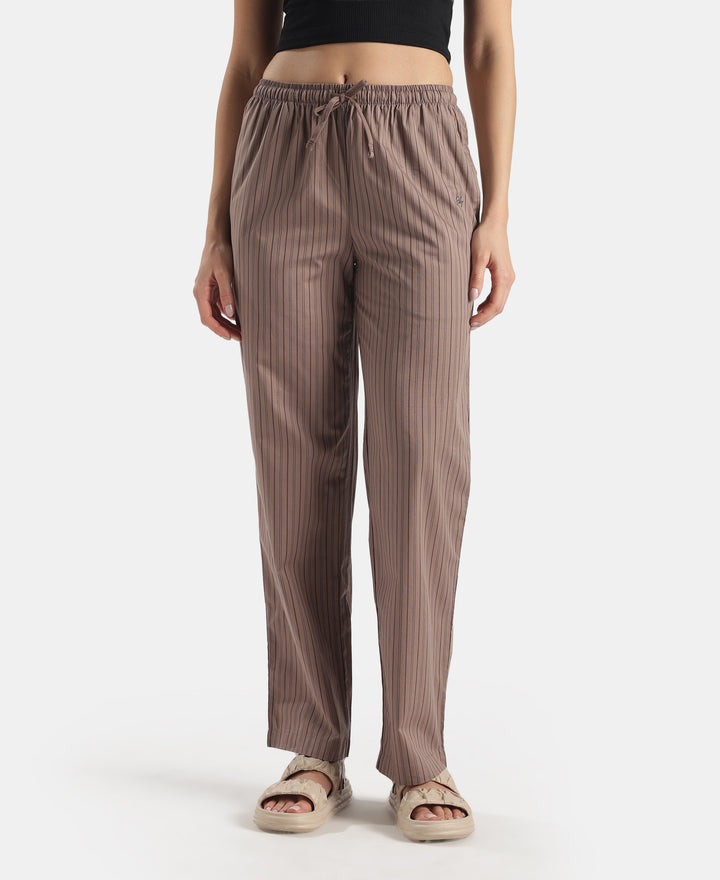 Super Combed Cotton Woven Fabric Relaxed Fit Striped Pyjama with Side Pockets - Deep Taupe