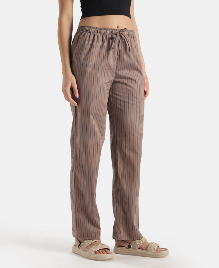 Super Combed Cotton Woven Fabric Relaxed Fit Striped Pyjama with Side Pockets - Deep Taupe