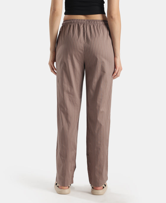 Super Combed Cotton Woven Fabric Relaxed Fit Striped Pyjama with Side Pockets - Deep Taupe
