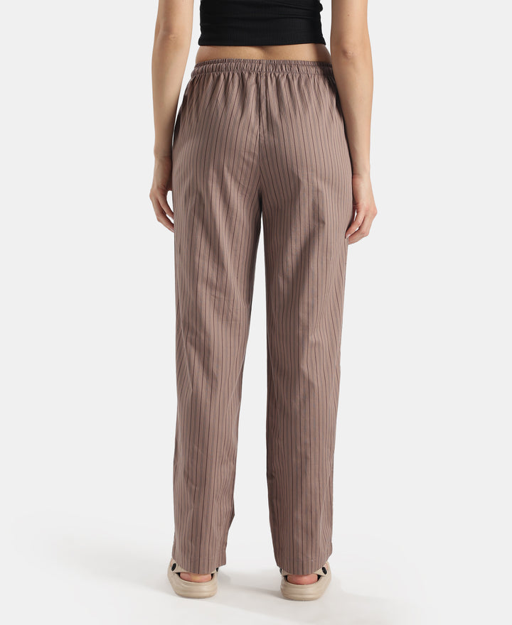 Super Combed Cotton Woven Fabric Relaxed Fit Striped Pyjama with Side Pockets - Deep Taupe