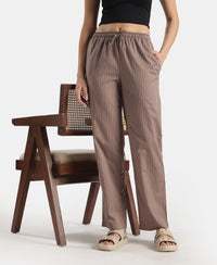 Super Combed Cotton Woven Fabric Relaxed Fit Striped Pyjama with Side Pockets - Deep Taupe
