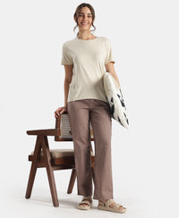 Super Combed Cotton Woven Fabric Relaxed Fit Striped Pyjama with Side Pockets - Deep Taupe